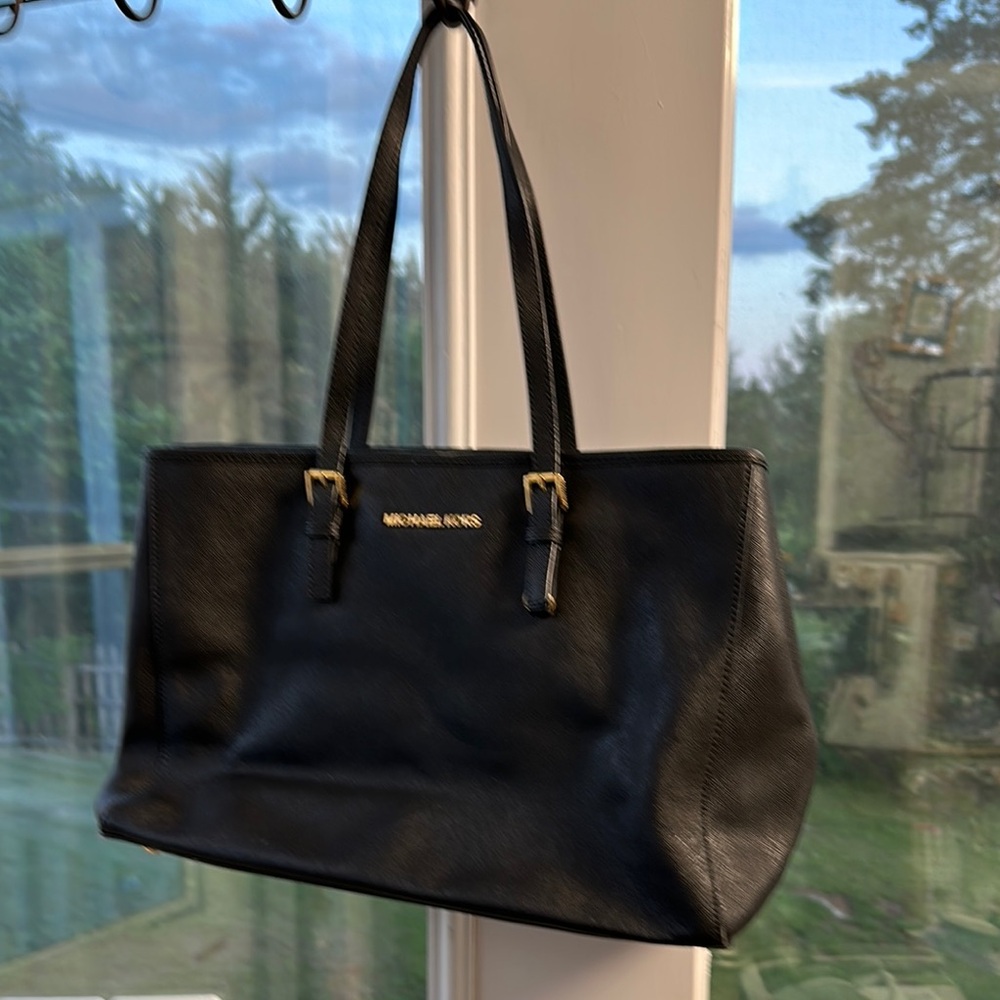 Michael Kors Black leather Tote with Gold Hardware